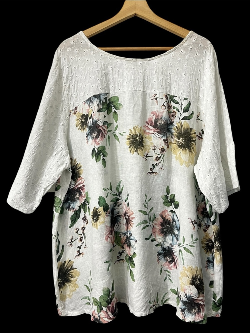 Terzo Millennio Floral Eyelet Cotton Linen Tunic Top 3XL Beach Lightweight Italy
